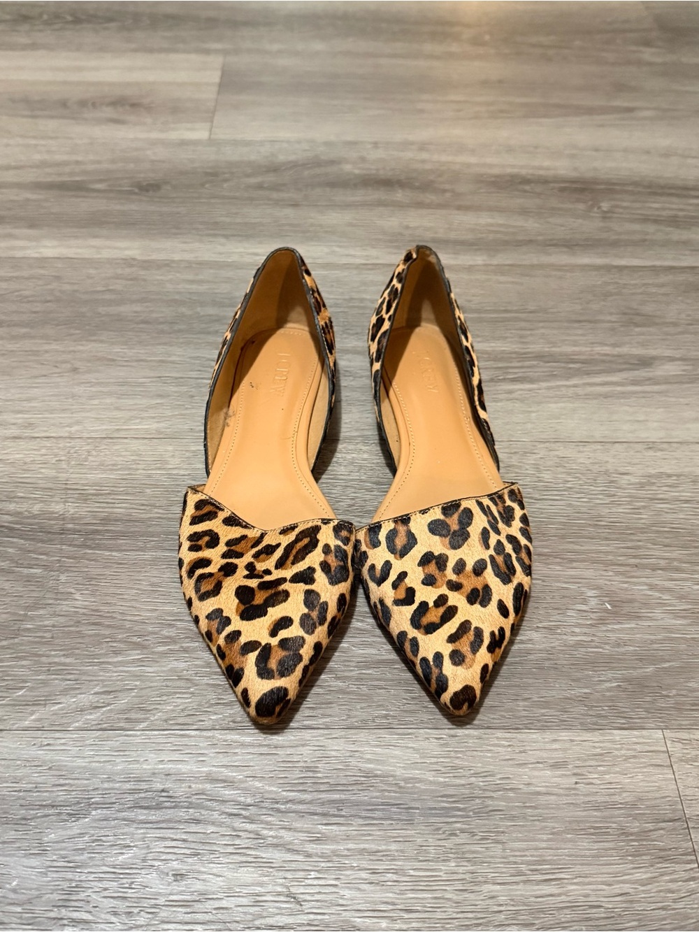 J. Crew Leopard Print Pointed D'Orsay Flats - Tan/Black
